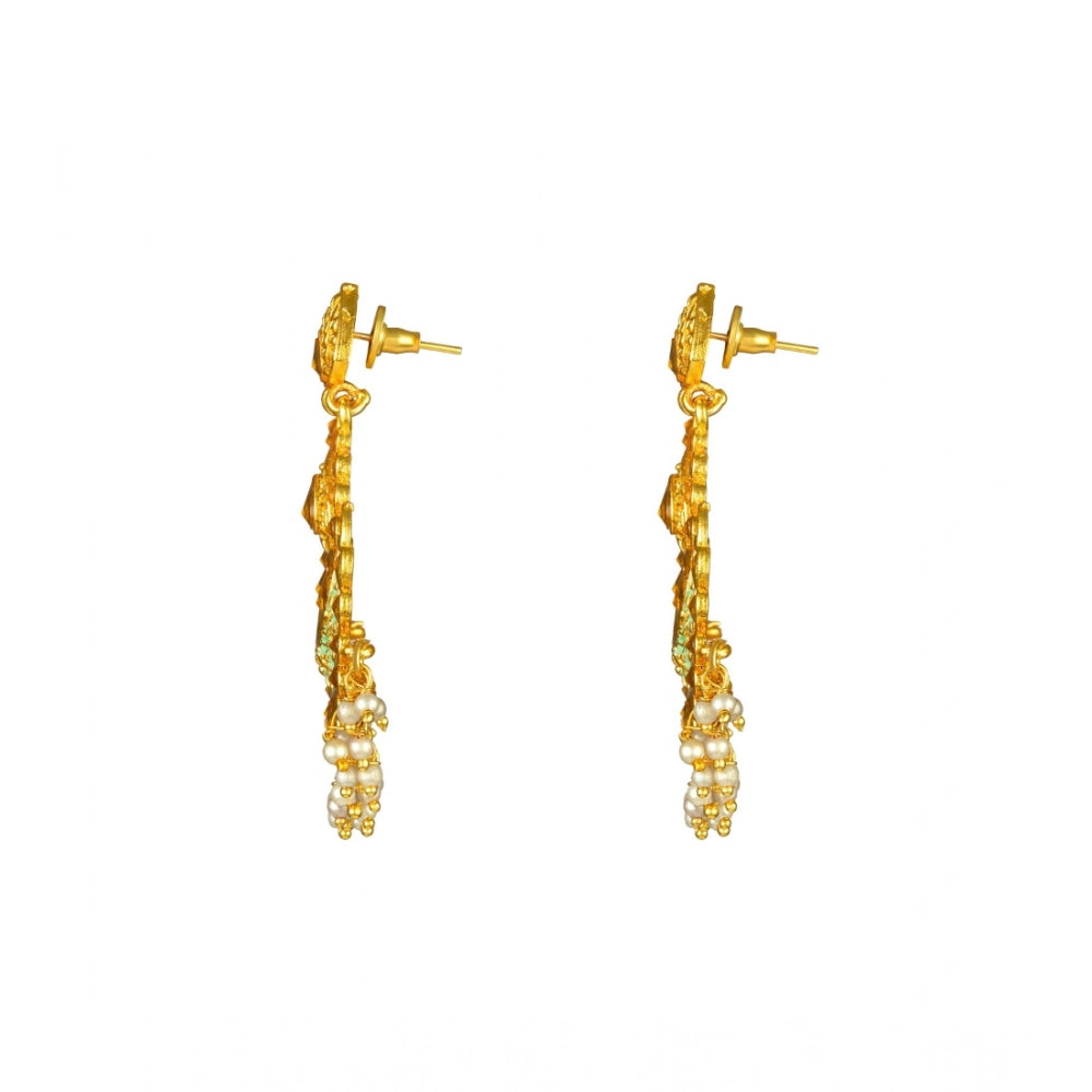 Generic Women's Rose Gold Plated Alloy Kundan Earrings & Mangtikka (Green)