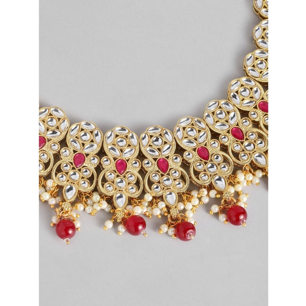 Women's Rose Gold Plated Alloy Necklace & Earings Set (Red)