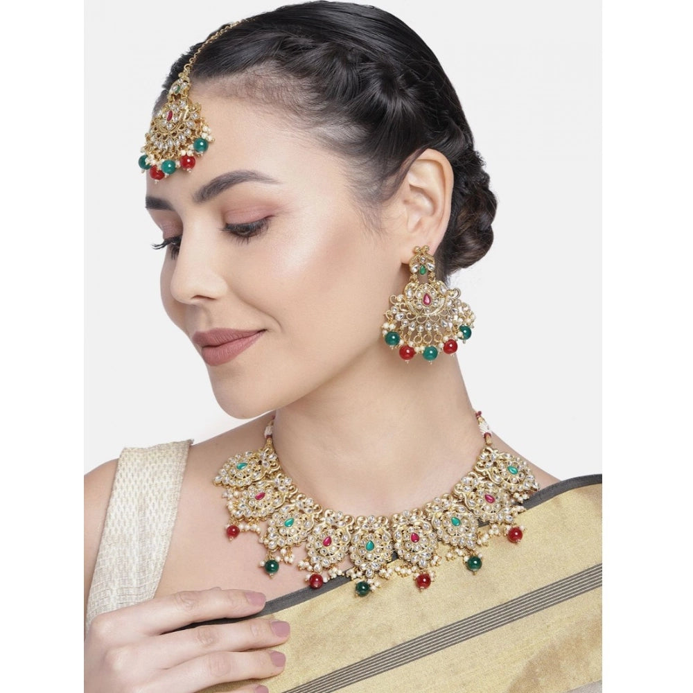 Generic Women's Rose Gold Plated Alloy Necklace & Earings Set (Light Green)