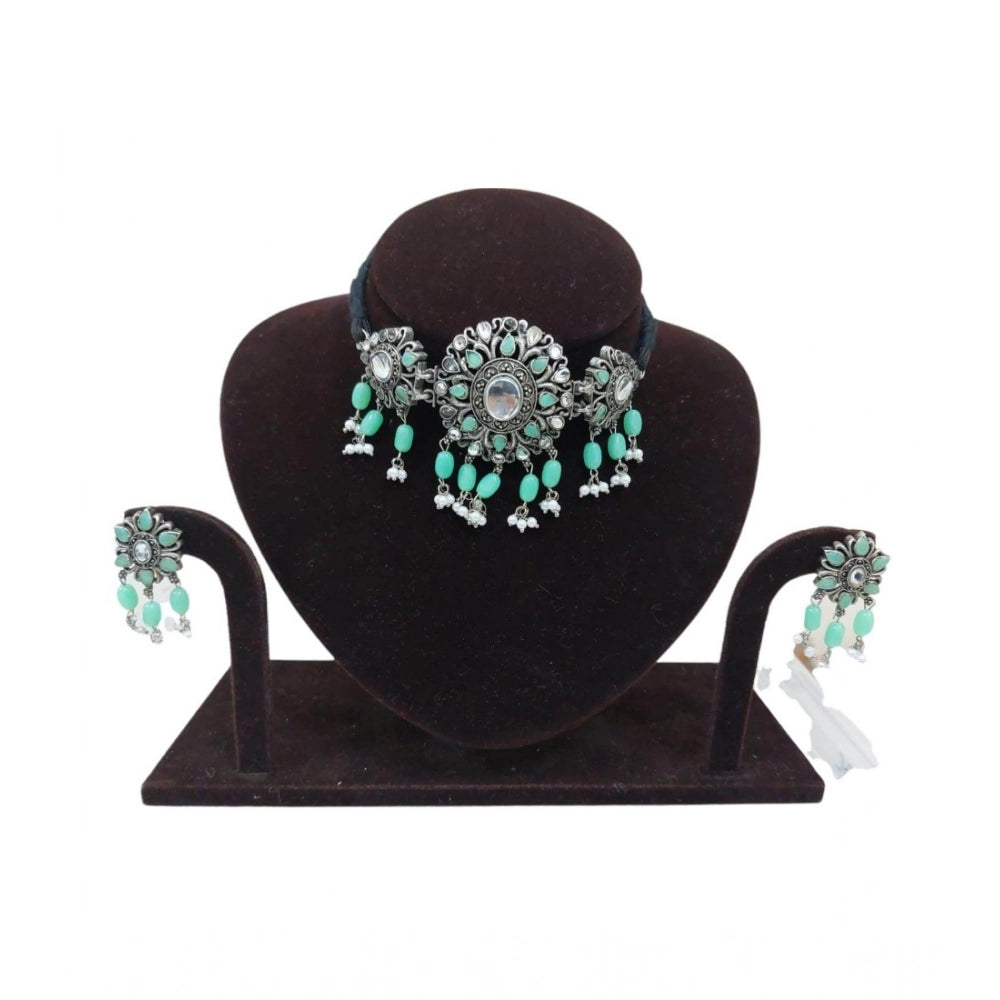 Generic Women's Rose Gold Plated Alloy Necklace & Earings Set (Light Green)