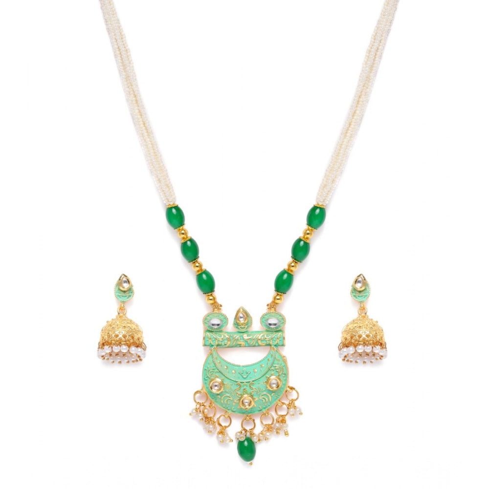 Generic Women's Rose Gold Plated Alloy Necklace & Earings Set (Green)