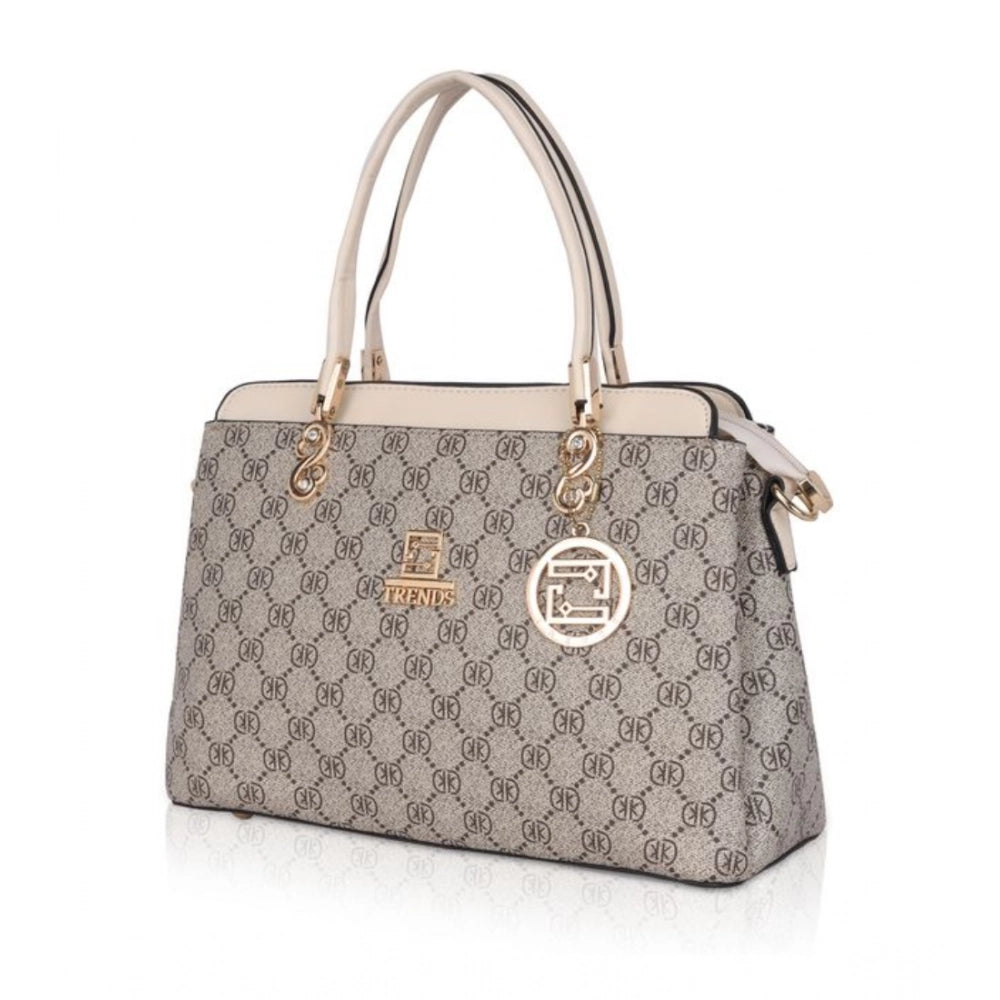 Faux Leather Printed Handbag (Beige)