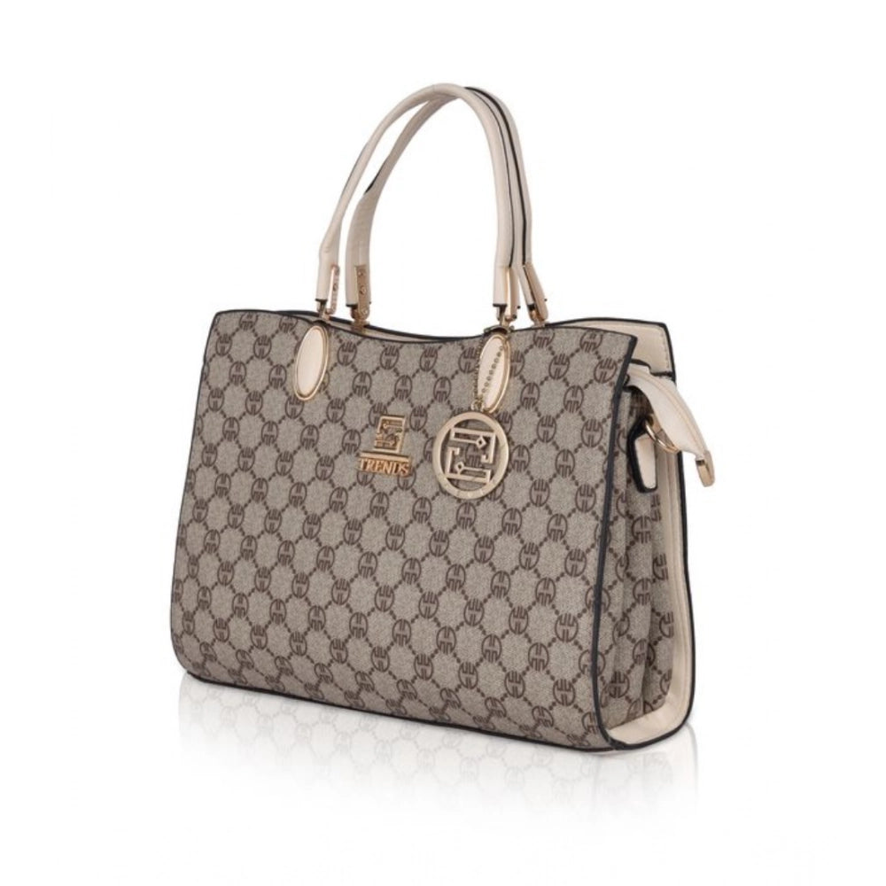 Faux Leather Printed Handbag (Beige)