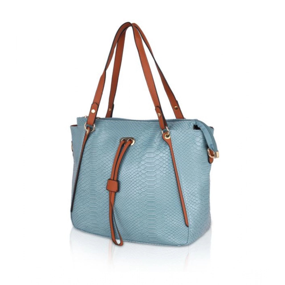 Generic Women's Faux Leather Textured Tote Bag (Blue)