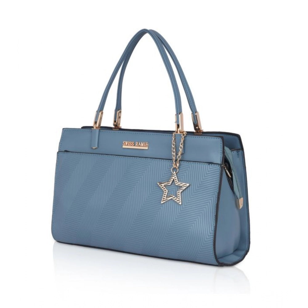 Generic Women's Faux Leather Textured Adjustable Long Belt Handbag (Blue)