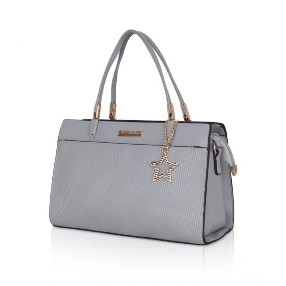 Generic Women's Faux Leather Textured Adjustable Long Belt Handbag (Grey)