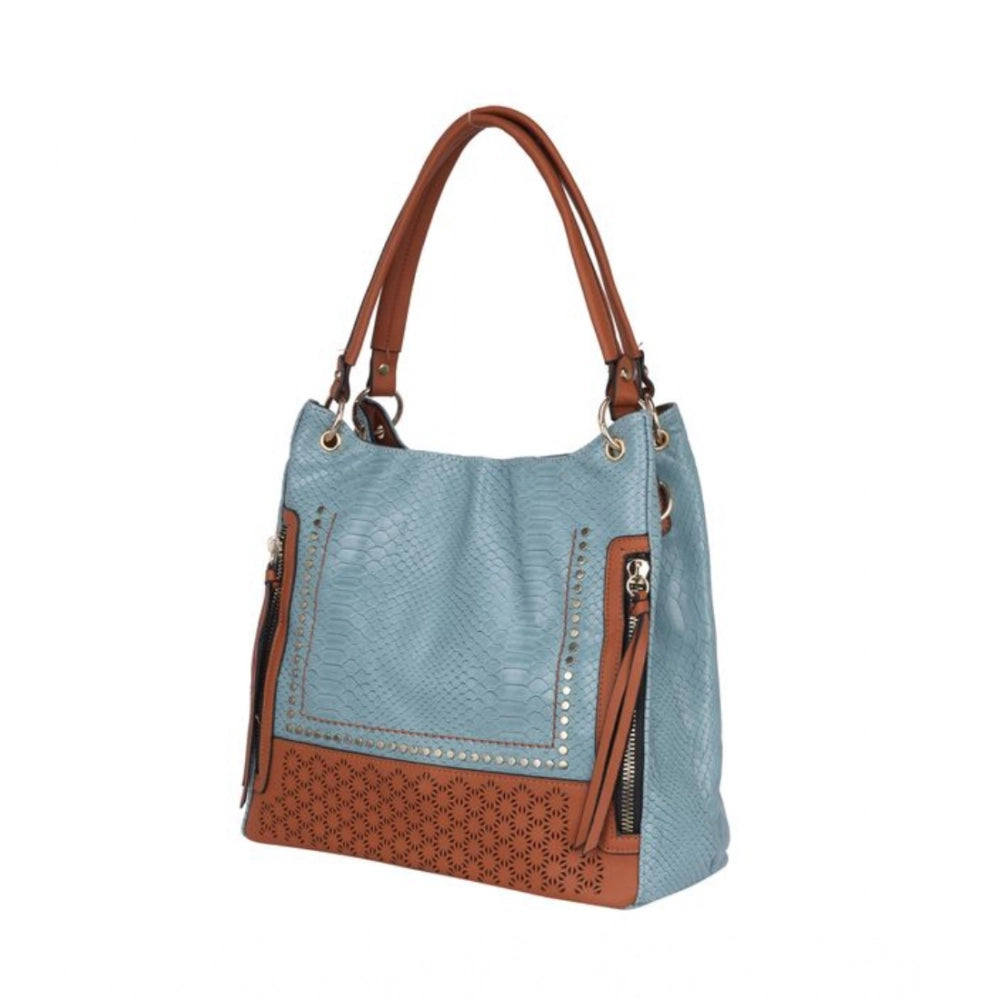 Generic Women's Faux Leather Textured Tote Bag (Grey)