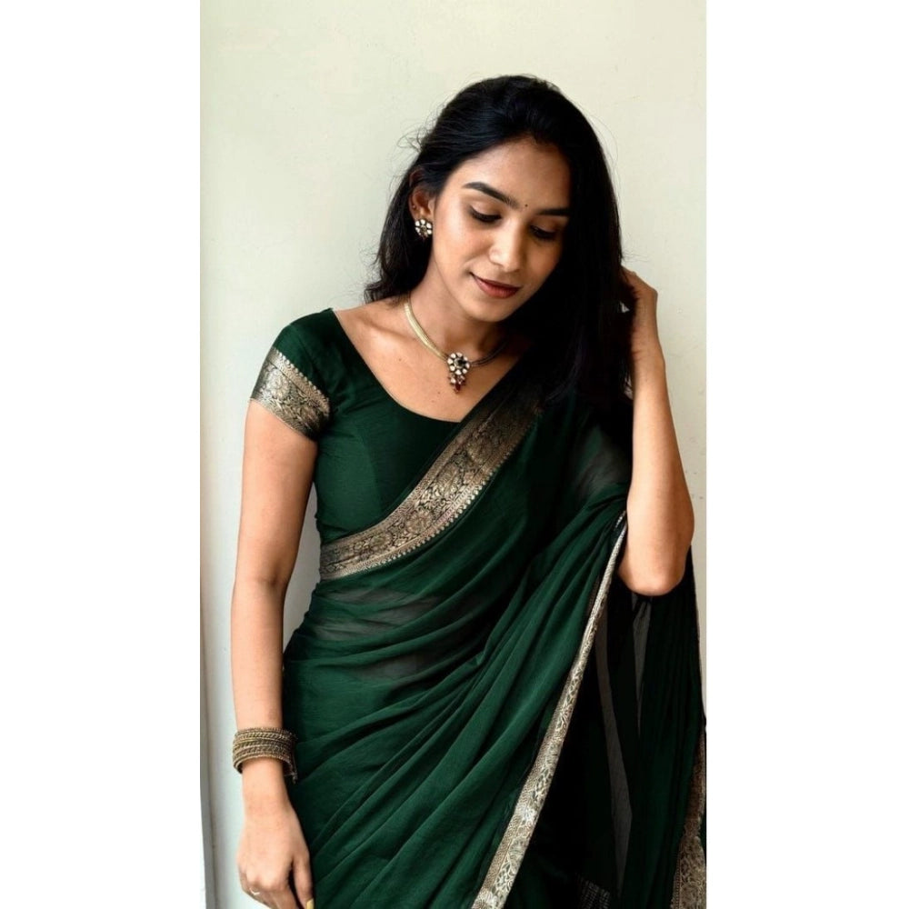 Generic Women's Vichitra Silk Printed Saree With Unstitched Blouse 5.5Mtr (Green)