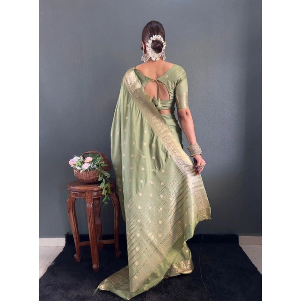 Generic Women's Satin Printed Saree With Unstitched Blouse 5.5Mtr (Green)