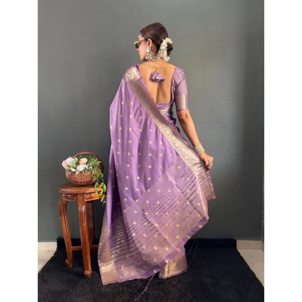 Generic Women's Satin Printed Saree With Unstitched Blouse 5.5Mtr (Purple)
