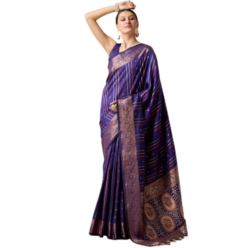 Generic Women's Soft Silk Jacquard Saree With Unstitched Blouse 5.5Mtr (Blue)