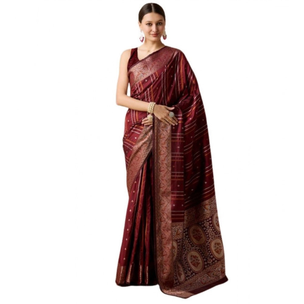 Generic Women's Soft Silk Jacquard Saree With Unstitched Blouse 5.5Mtr (Maroon)