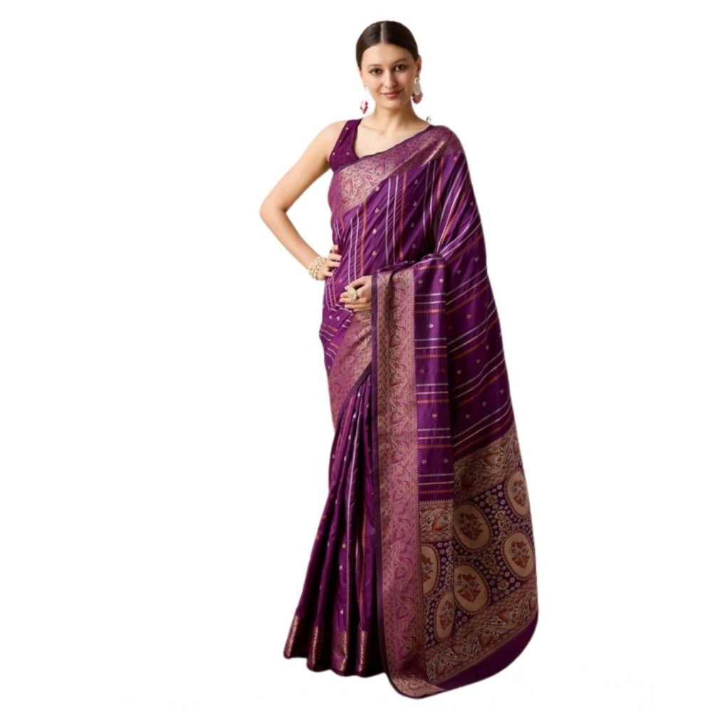 Generic Women's Soft Silk Jacquard Saree With Unstitched Blouse 5.5Mtr (Purple)
