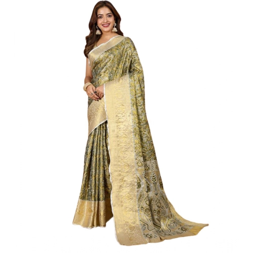 Generic Women's Jacquard Saree With Unstitched Blouse 5.5Mtr (Olive)