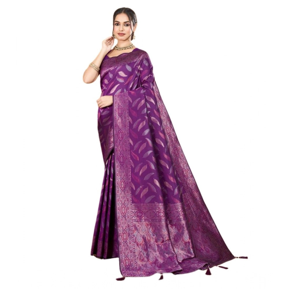 Generic Women's Soft Silk Jacquard Saree With Unstitched Blouse 5.5Mtr (Magenta)