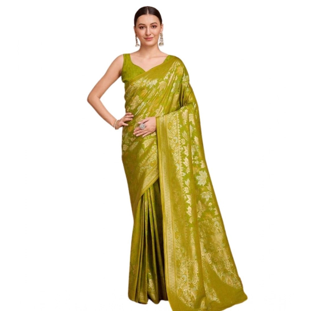 Generic Women's Soft Silk Jacquard Saree With Unstitched Blouse 5.5Mtr (Lime-Green)