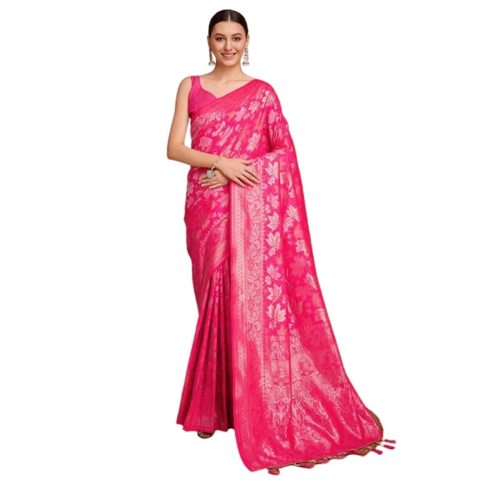 Generic Women's Soft Silk Jacquard Saree With Unstitched Blouse 5.5Mtr (Pink)
