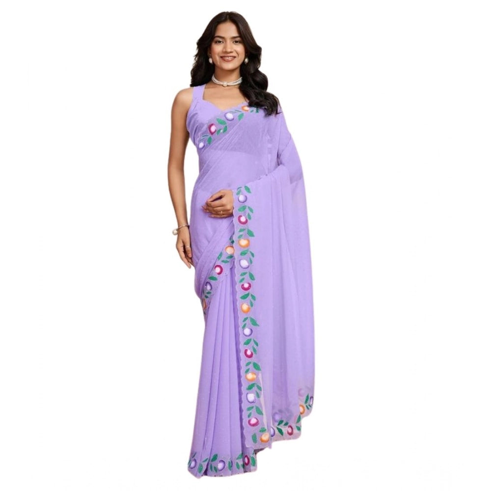 Generic Women's Georgette Printed Saree With Unstitched Blouse 5.5Mtr (Lavender)