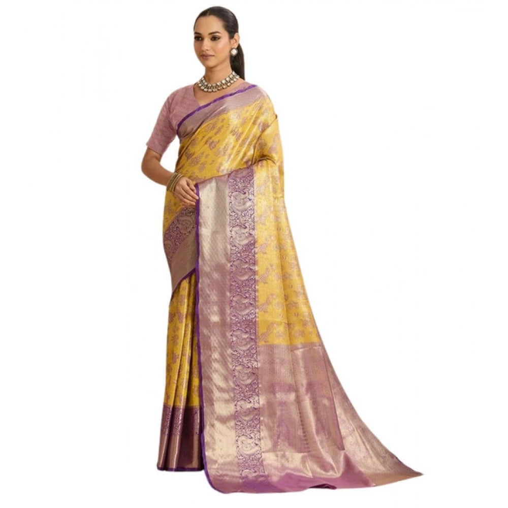 Generic Women's Faux_Banarasi_Silk Woven Saree With Unstitched Blouse 5.5Mtr (Yellow)