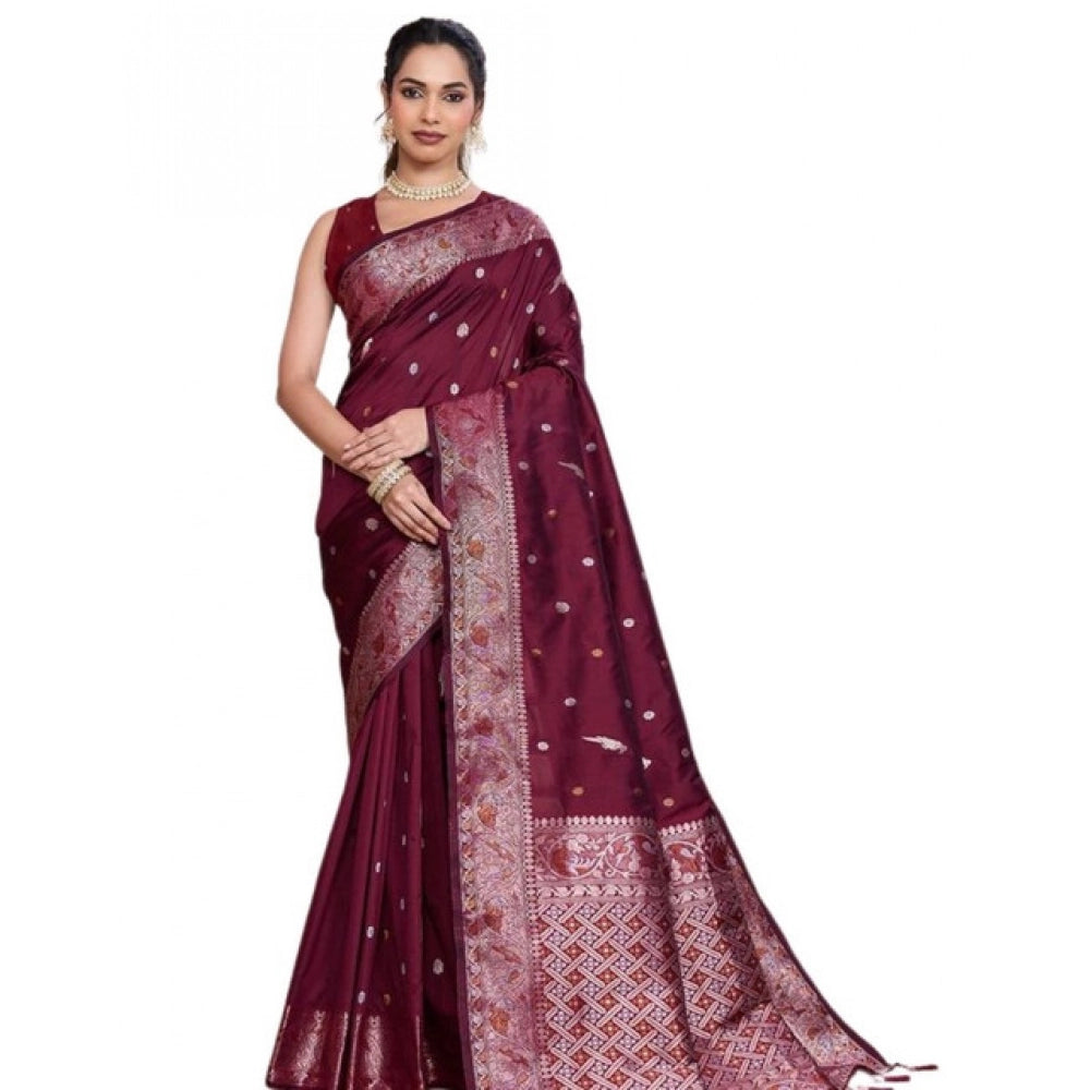 Generic Women's Jacquard Woven Saree With Unstitched Blouse 5.5Mtr (Maroon)