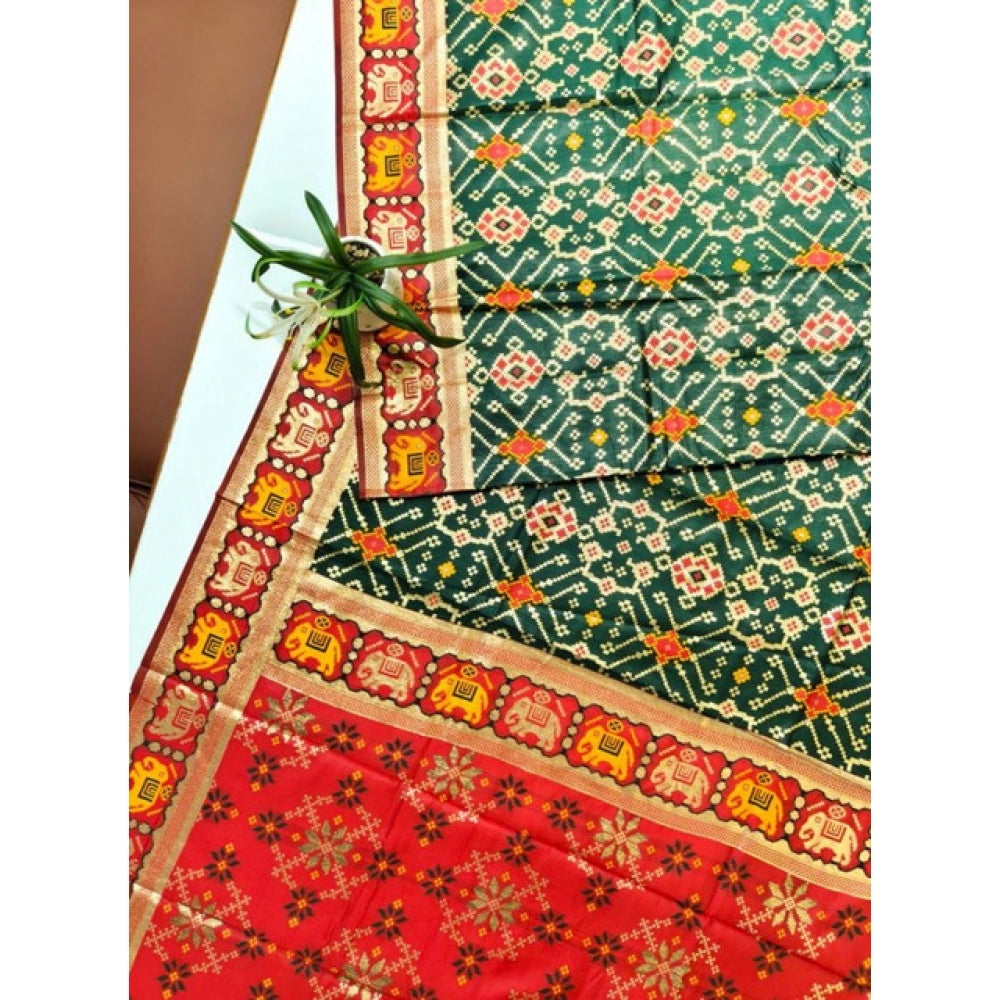 Generic Women's Patola Silk Meena And Zari Woven Saree With Unstitched Blouse 5.5Mtr (Green)
