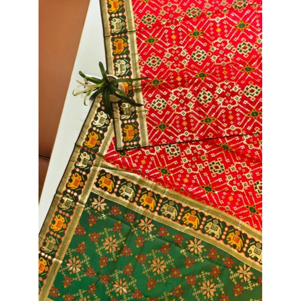 Generic Women's Patola Silk Meena And Zari Woven Saree With Unstitched Blouse 5.5Mtr (Red)