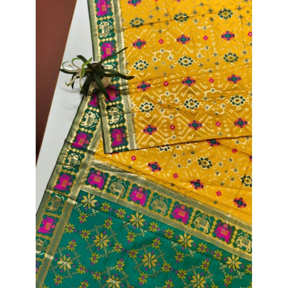 Generic Women's Patola Silk Meena And Zari Woven Saree With Unstitched Blouse 5.5Mtr (Yellow)
