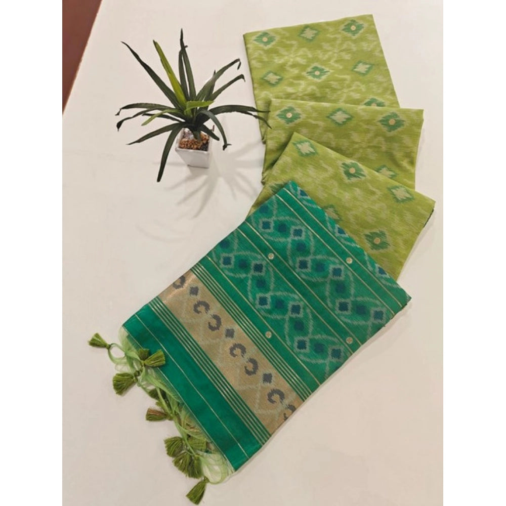 Generic Women's Raw Silk Ikkat Saree With Unstitched Blouse 5.5Mtr (Green)