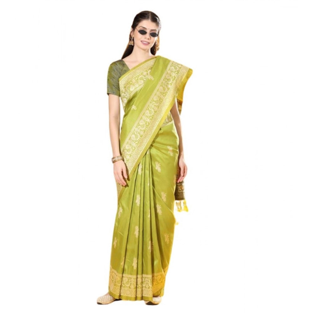 Generic Women's Raw_Silk Woven_Motif Saree With Unstitched Blouse 5.5Mtr (Olive)