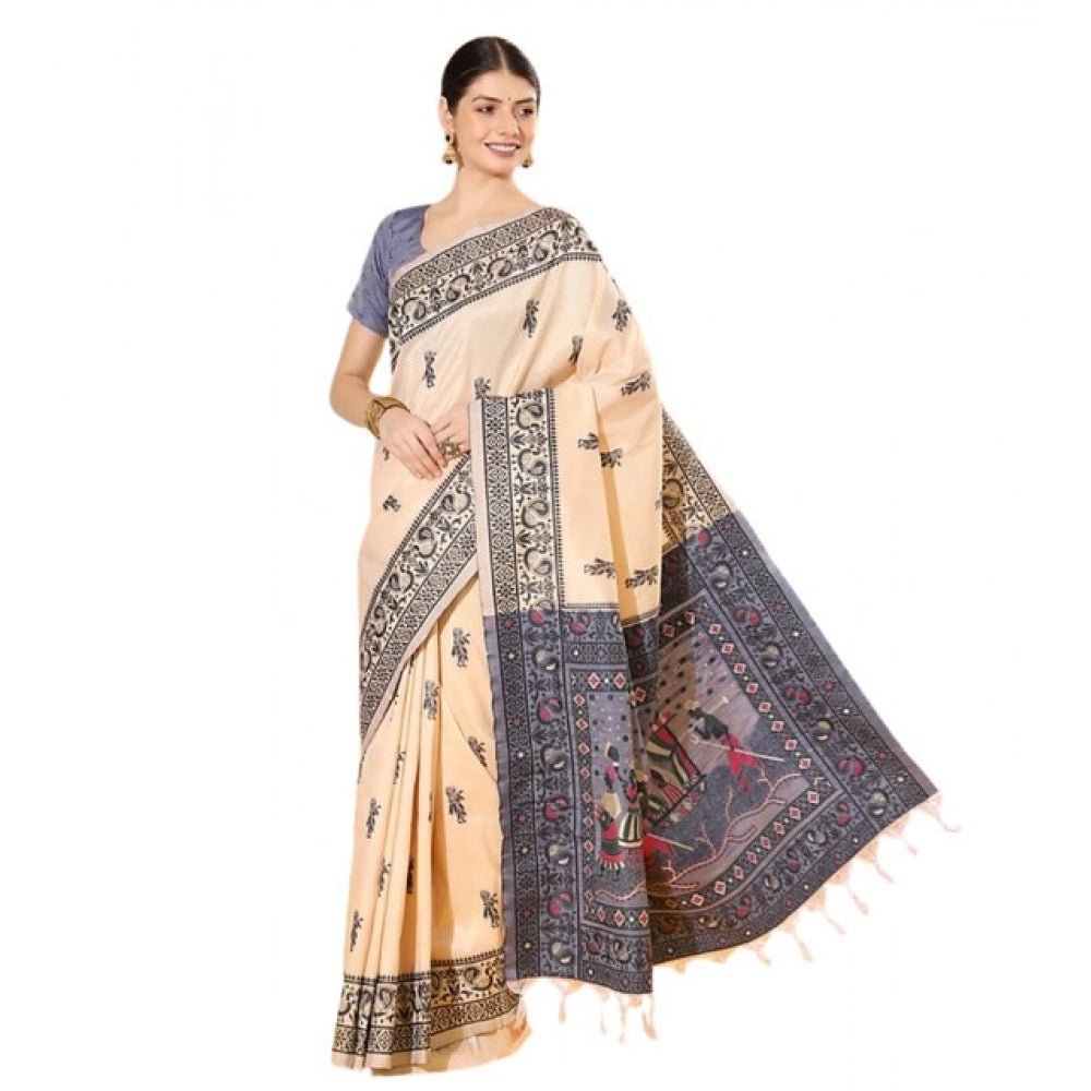 Generic Women's Raw_Silk Woven_Motif Saree With Unstitched Blouse 5.5Mtr (Off_White)