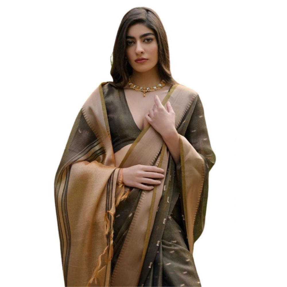 Generic Women's Silk_Blend Butti Pattern Saree With Unstitched Blouse 5.5Mtr (Coffee)