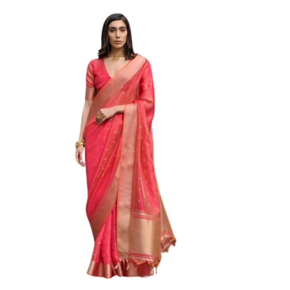 Generic Women's Silk_Blend Butti Pattern Saree With Unstitched Blouse 5.5Mtr (Pink)