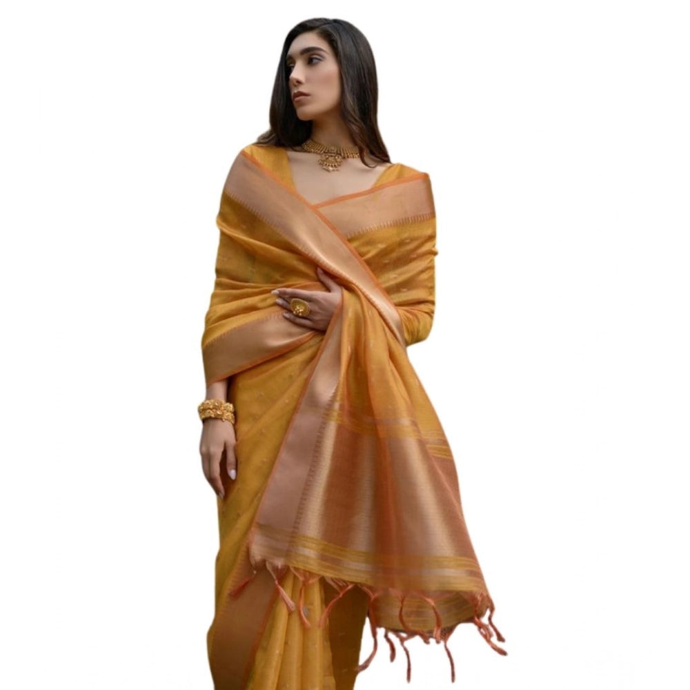 Generic Women's Silk_Blend Butti Pattern Saree With Unstitched Blouse 5.5Mtr (Mustard)