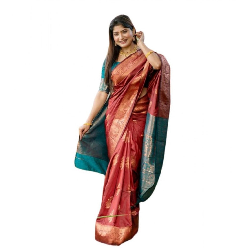 Generic Women's Katan_Silk Zari_Weaving Saree With Unstitched Blouse 5.5Mtr (Maroon)