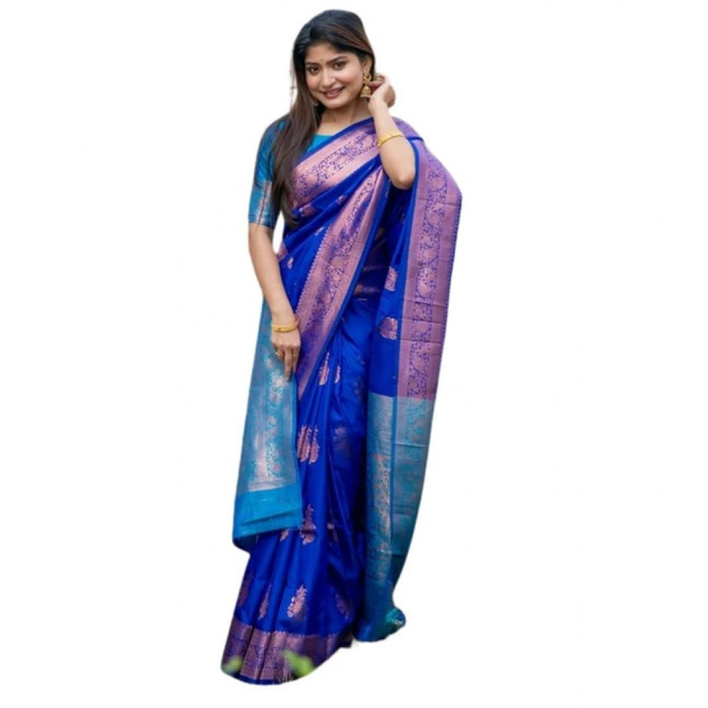 Generic Women's Katan_Silk Zari_Weaving Saree With Unstitched Blouse 5.5Mtr (Royal_Blue)