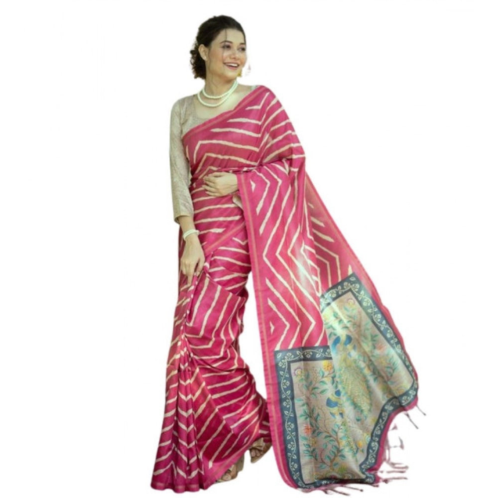 Generic Women's Faux_Tussar_Silk Geometric_Print Saree With Unstitched Blouse 5.5Mtr (Light_Pink)