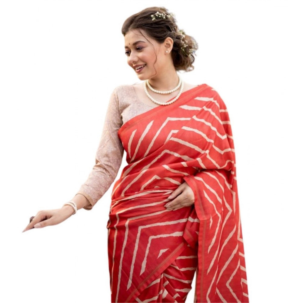 Generic Women's Faux_Tussar_Silk Geometric_Print Saree With Unstitched Blouse 5.5Mtr (Red)