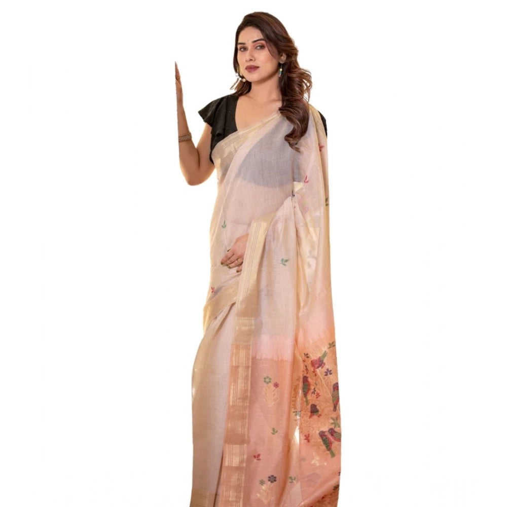 Generic Women's Blended_Cotton Woven_Motifs Saree With Unstitched Blouse 5.5Mtr (Peach)