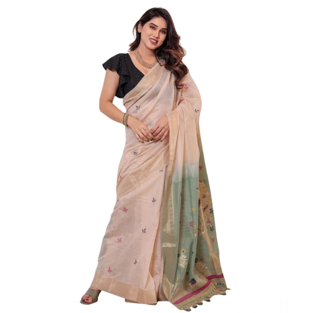 Generic Women's Blended_Cotton Woven_Motifs Saree With Unstitched Blouse 5.5Mtr (Rama_Green)