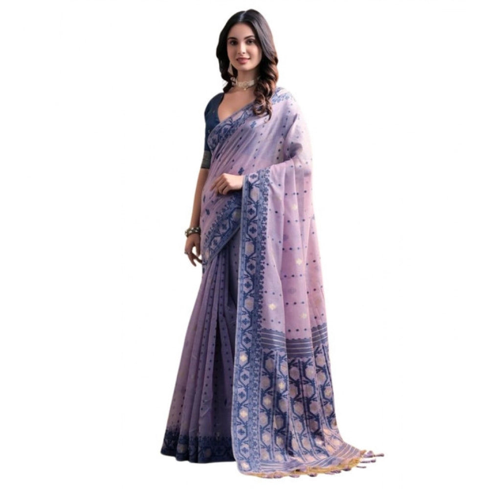 Generic Women's Blended_Cotton Woven Saree With Unstitched Blouse 5.5Mtr (Lavender)