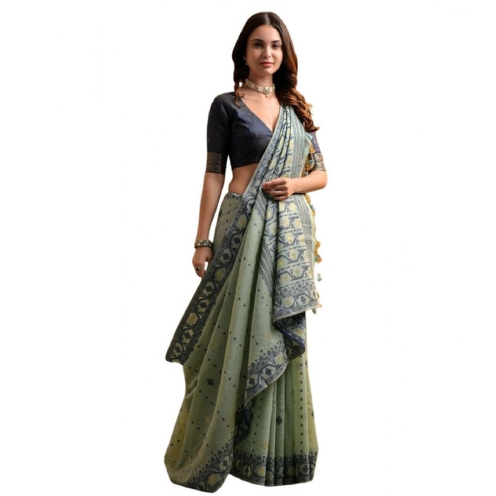 Generic Women's Blended_Cotton Woven Saree With Unstitched Blouse 5.5Mtr (Sea_Green)