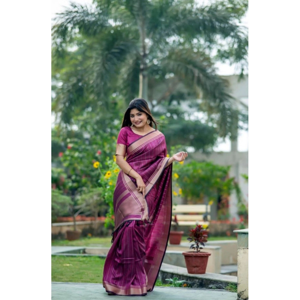Women's Faux_Banarasi Lining Pattern Saree With Unstitched Blouse 5.5Mtr (Magenta)