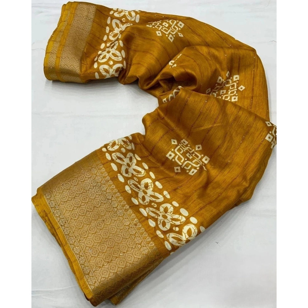 Cotton Silk Printed Saree With Unstitched Blouse 5.5Mtr (Yellow)