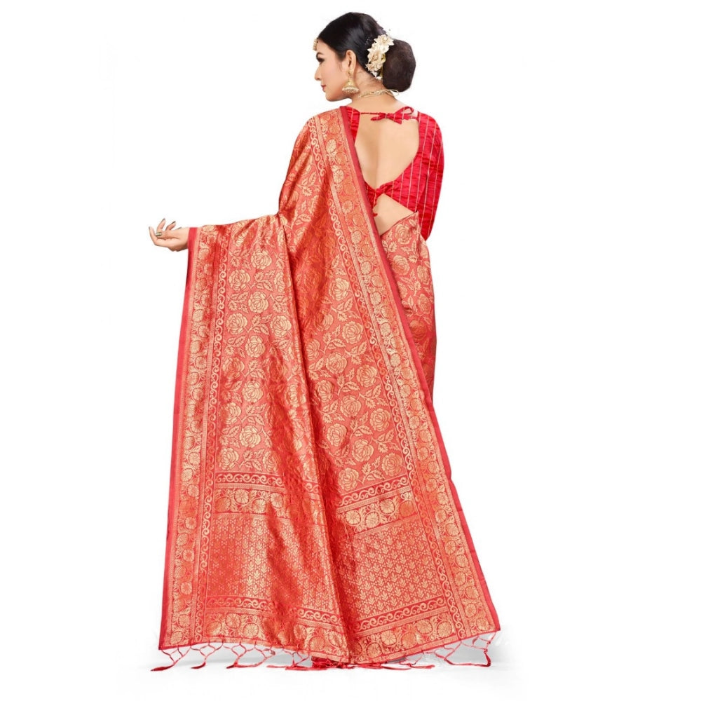 Women's Banarasi Silk Saree (Peach,5-6 Mtrs)
