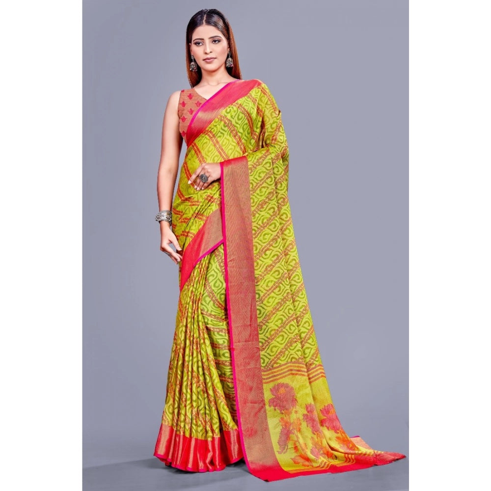 Women's Viscose Rayon Printed Saree With Unstitched Blouse (Green)
