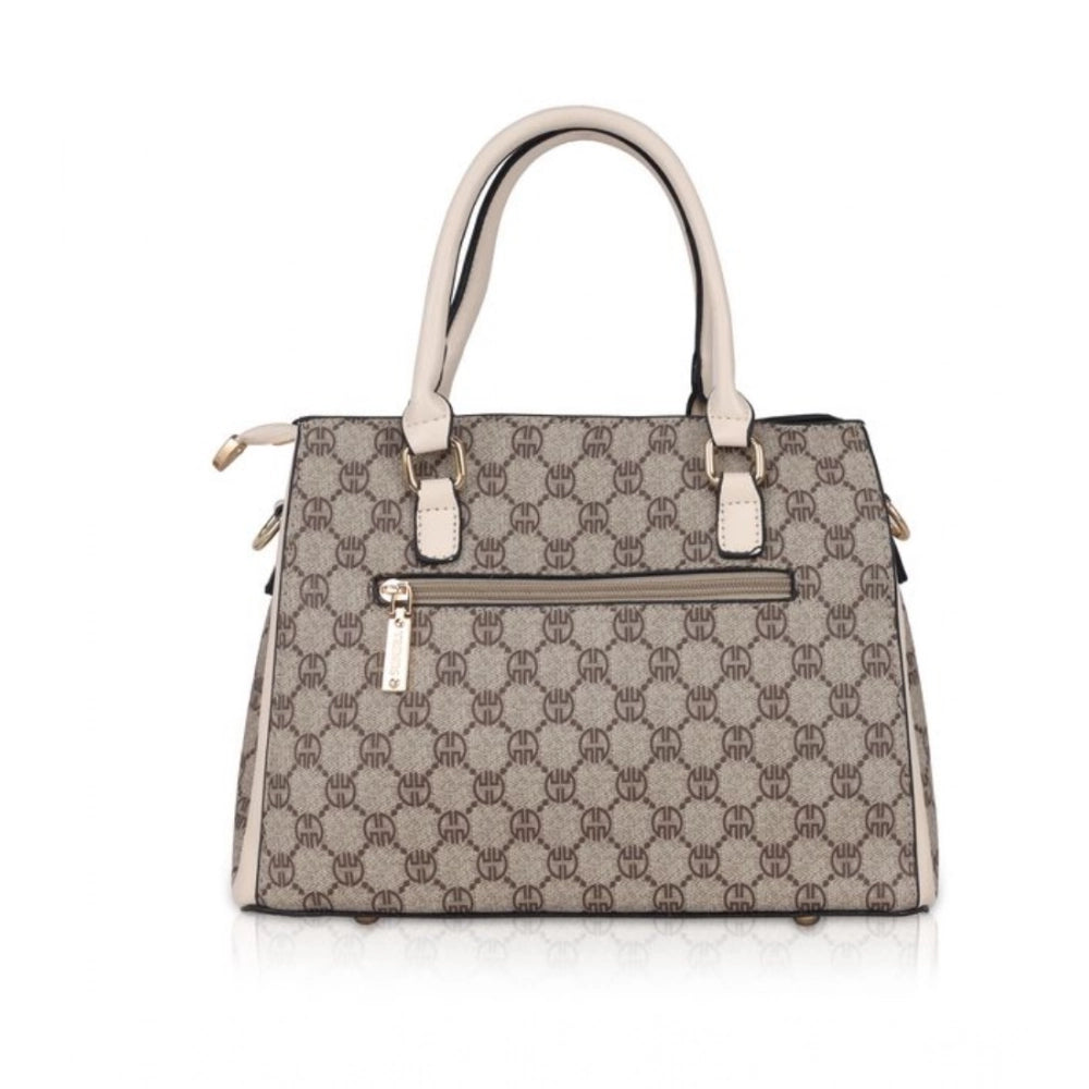 Leather Printed Handbag (Beige)