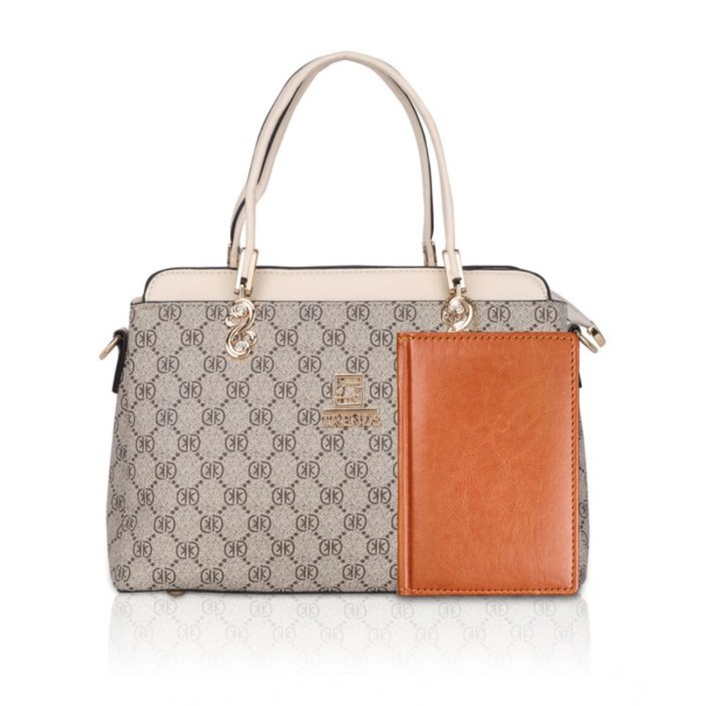 Faux Leather Printed Handbag (Beige)