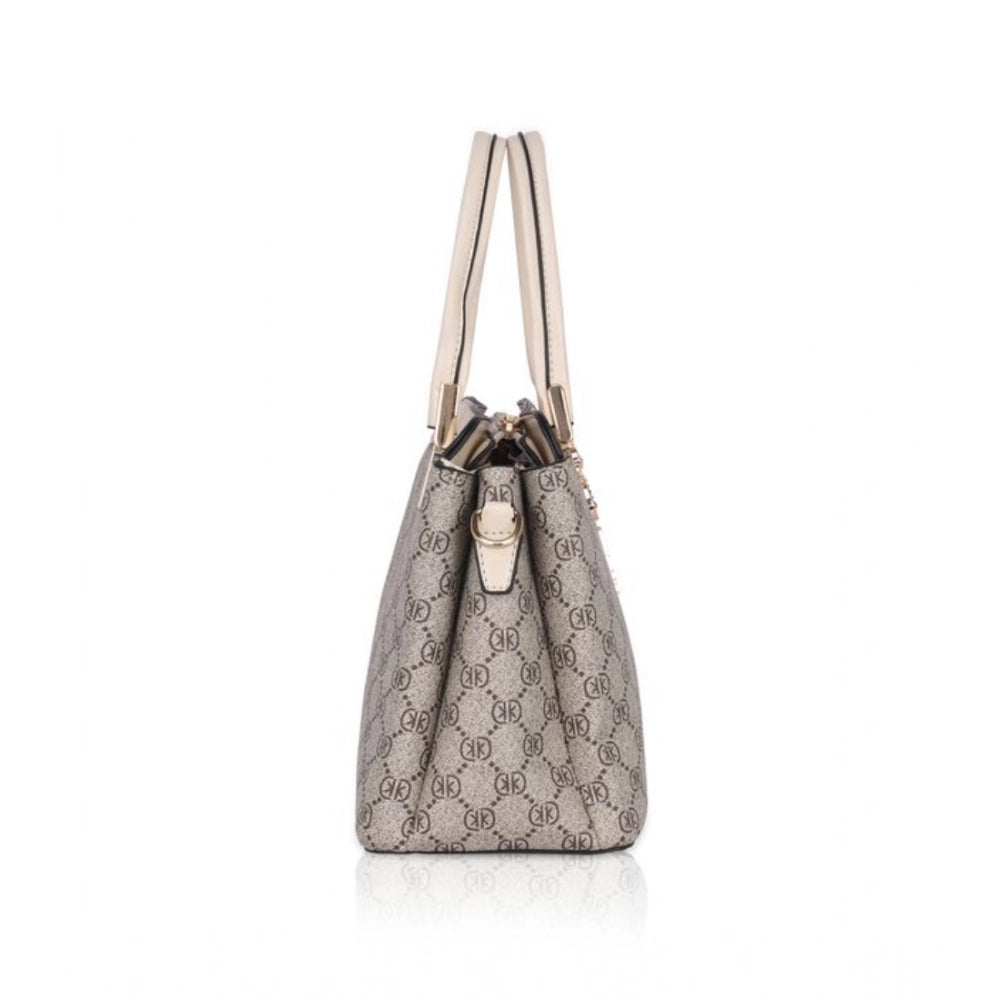 Faux Leather Printed Handbag (Beige)