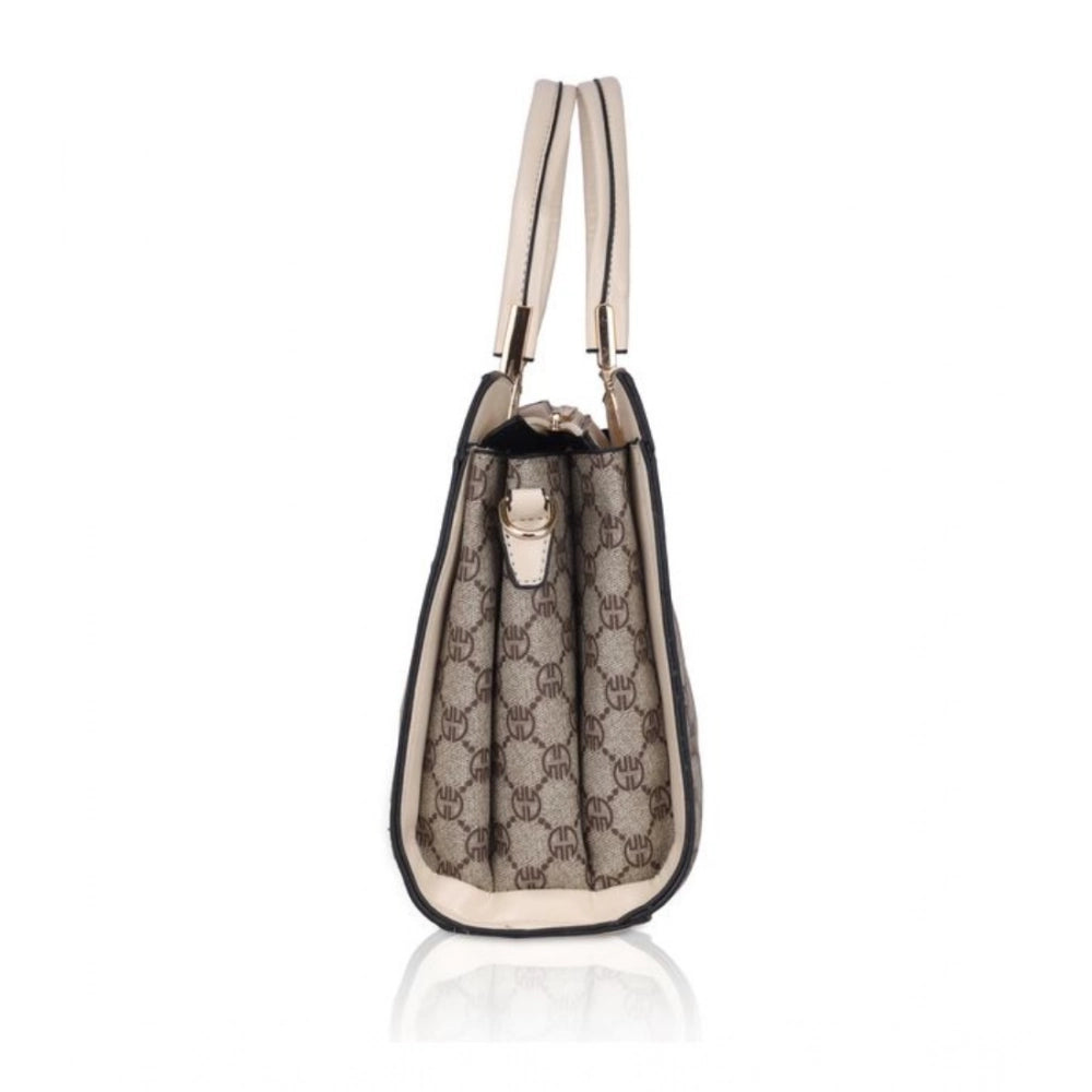 Faux Leather Printed Handbag (Beige)