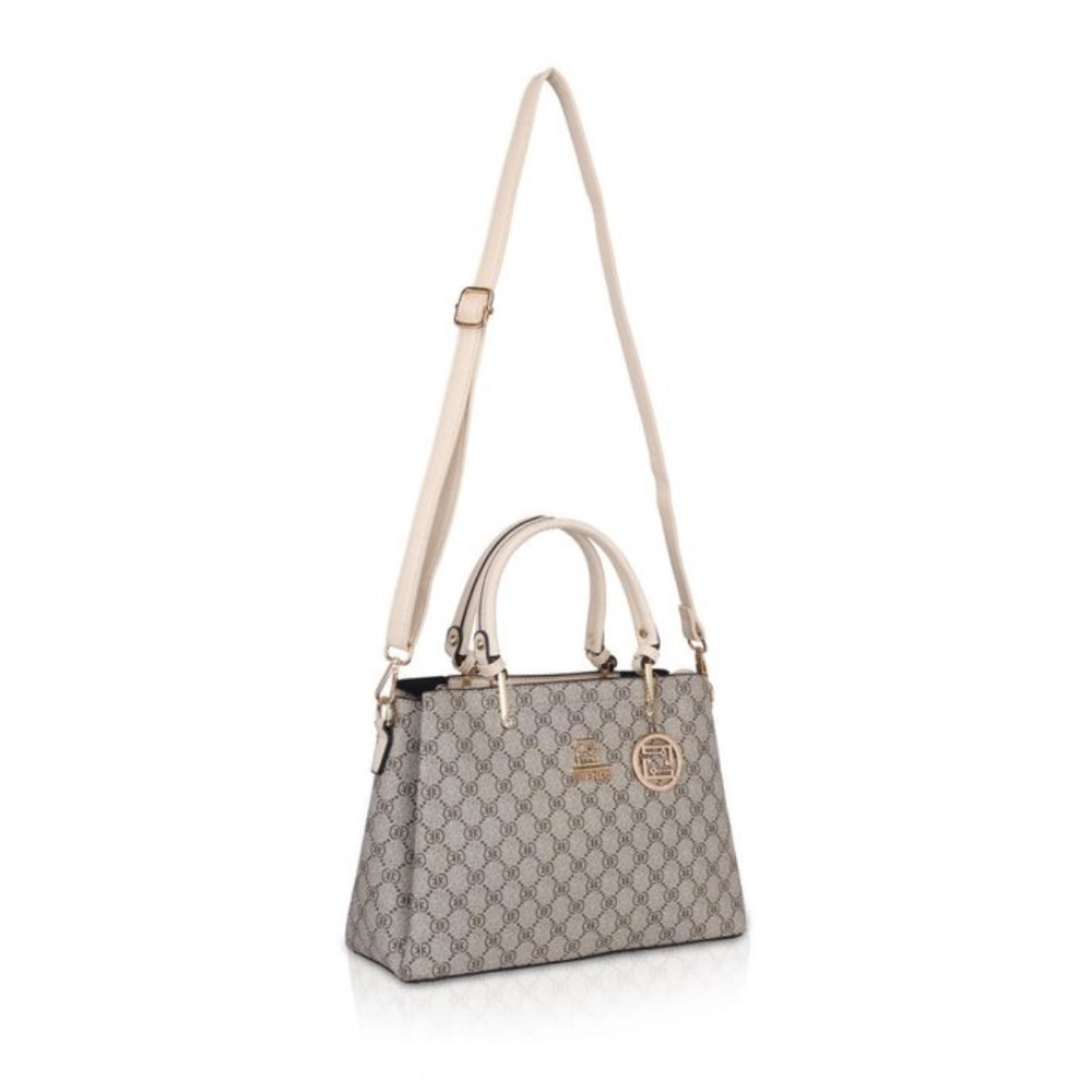Faux Leather Printed Handbag (Beige)